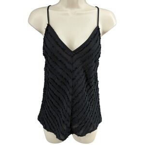 Intimately Free People Black Chevron Textured Eyelash Fringe Cami Tank Top M‎